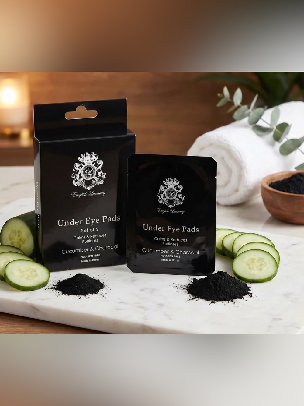 English Laundry Black Under Eye Pads Cucumber & Charcoal - Set of 5 - Picture 2 of 5